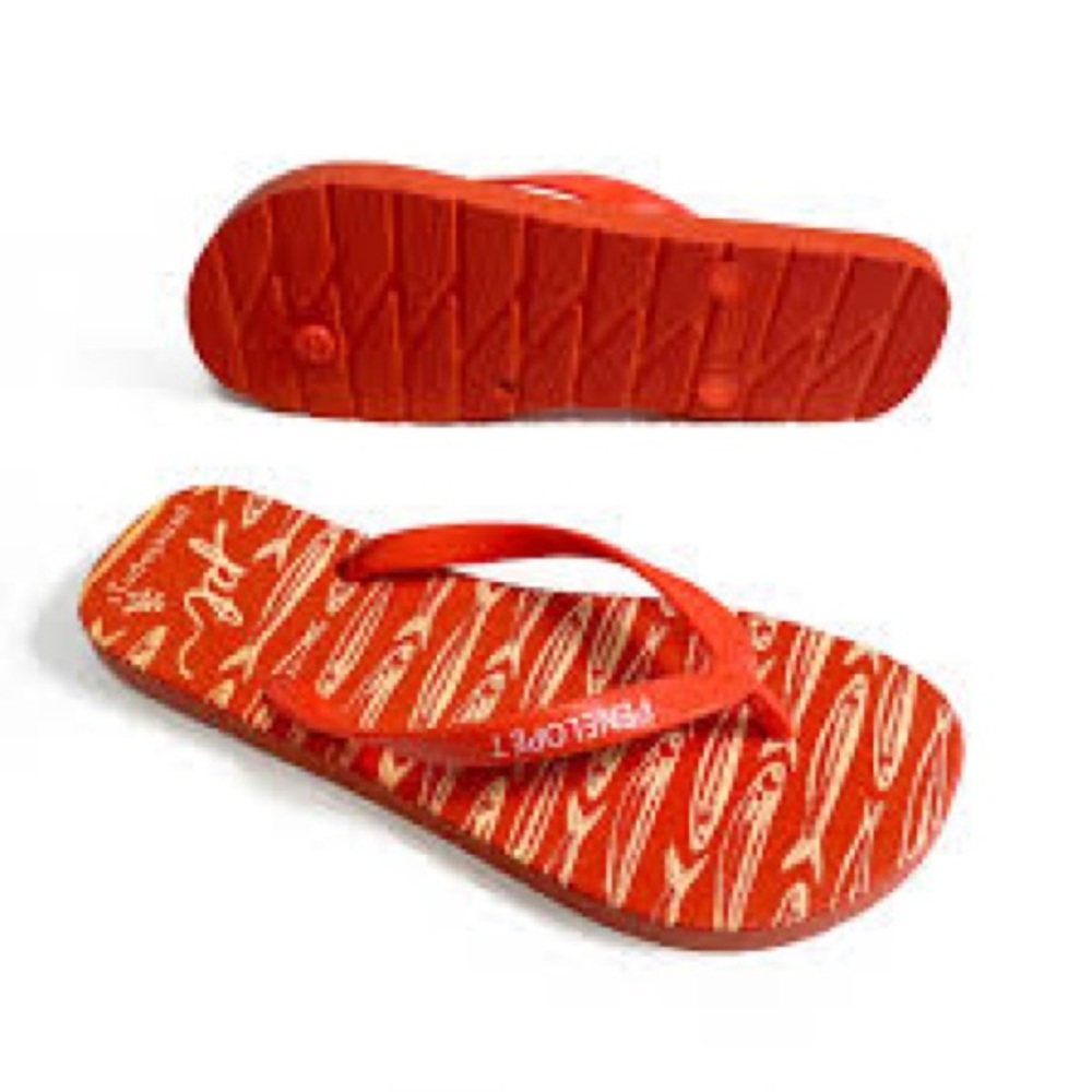 NEW Penelope T Red Orange Fish Printed Thong‎ Flip Flops Sandals 40-41